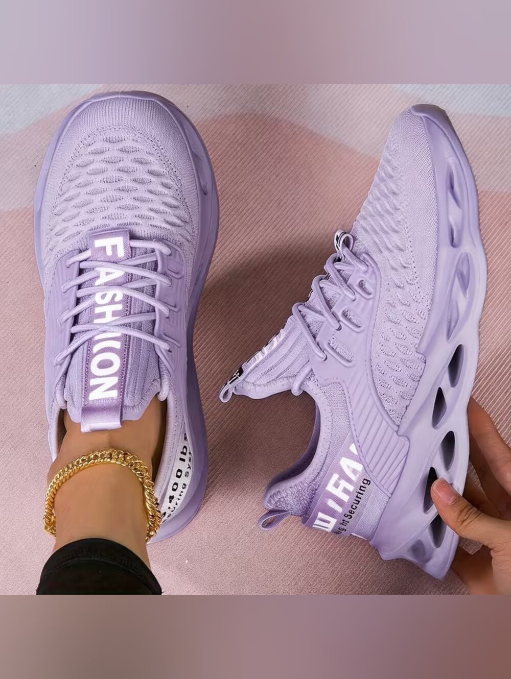 Cute Lavender Lilac Breathable Knit Sneakers